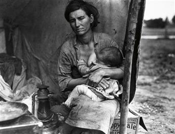 DOROTHEA LANGE (1895-1965) Migrant Mother with child at breast * Migrant Mother with two children.